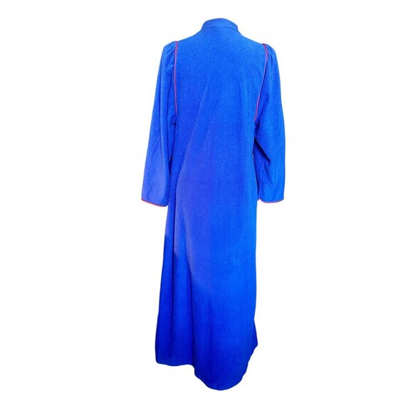 Vintage Vanity Fair Royal Blue Embroidered Zip Robe Lounge Dress Made in USA L/X - Picture 5 of 8
